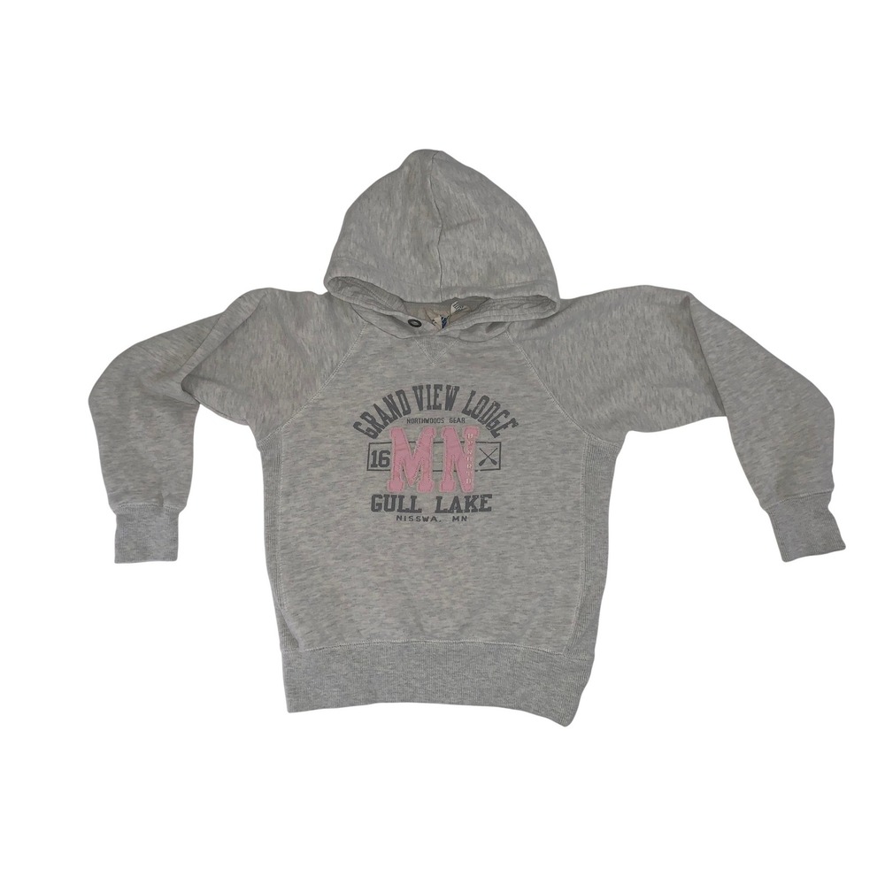 Grand View Lodge Gull Lake MN Hooded Sweatshirt Blue 84 Kids Small‎ Gray Raglan